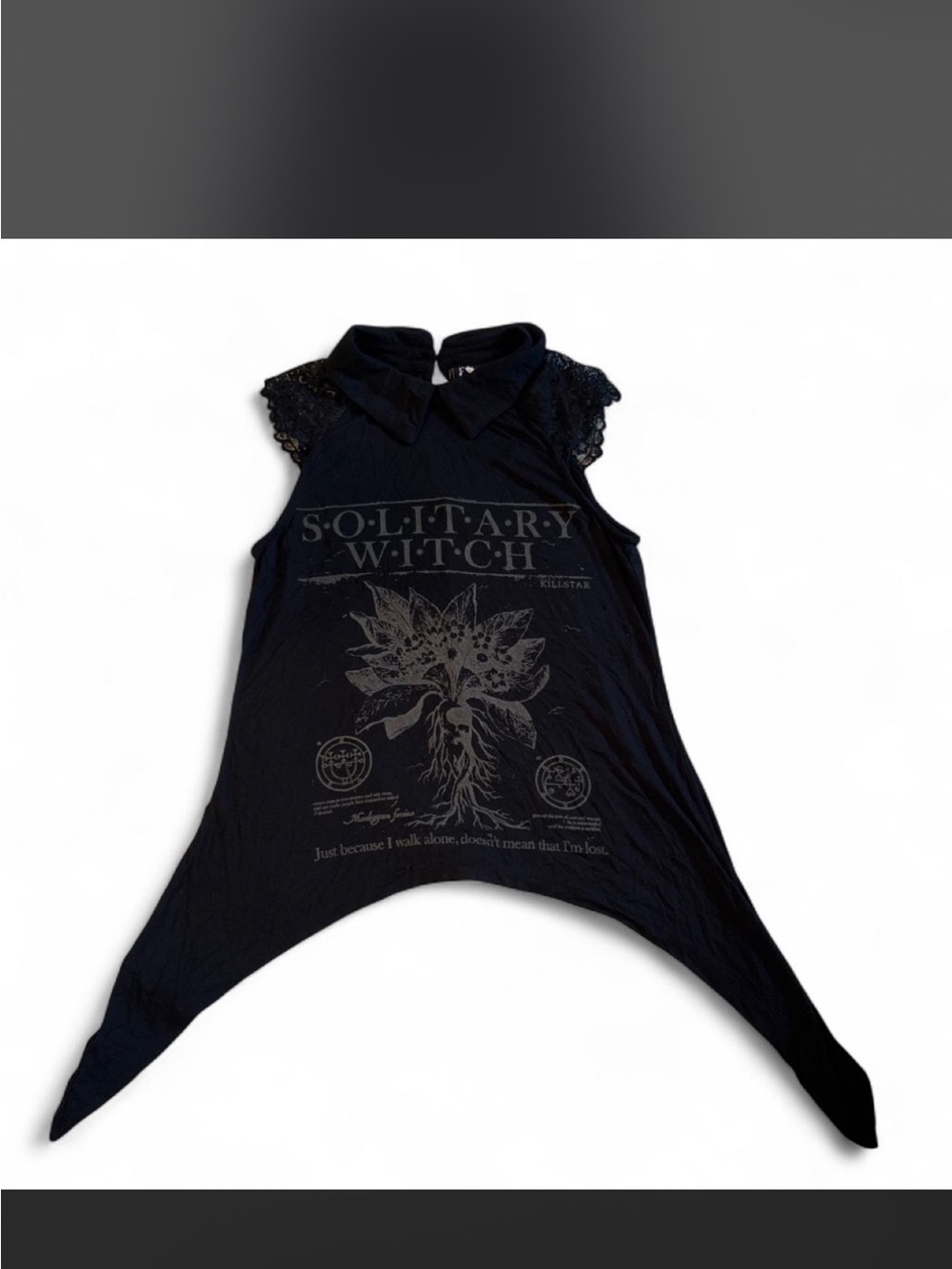 Killstar Black 'Solitary Witch' Lace-Trim Handkerchief Hem Top